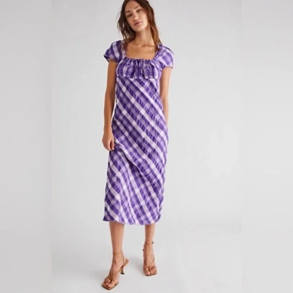 Purple plaid Natalya Midi Dress